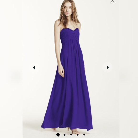 David's Bridal | Strapless Chiffon Long Purple Dress Size 0 - Picture 6 of 6